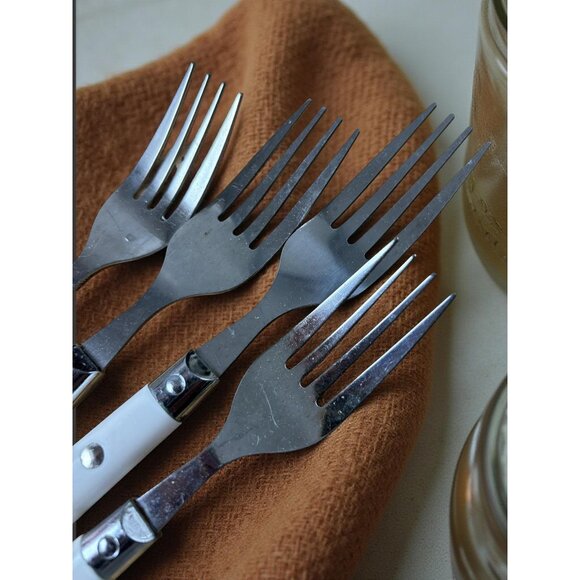 Taiwan Other - Vintage White Plastic Handle Flatware Set – 14 Pc Stainless Steel Rustic Cabin C